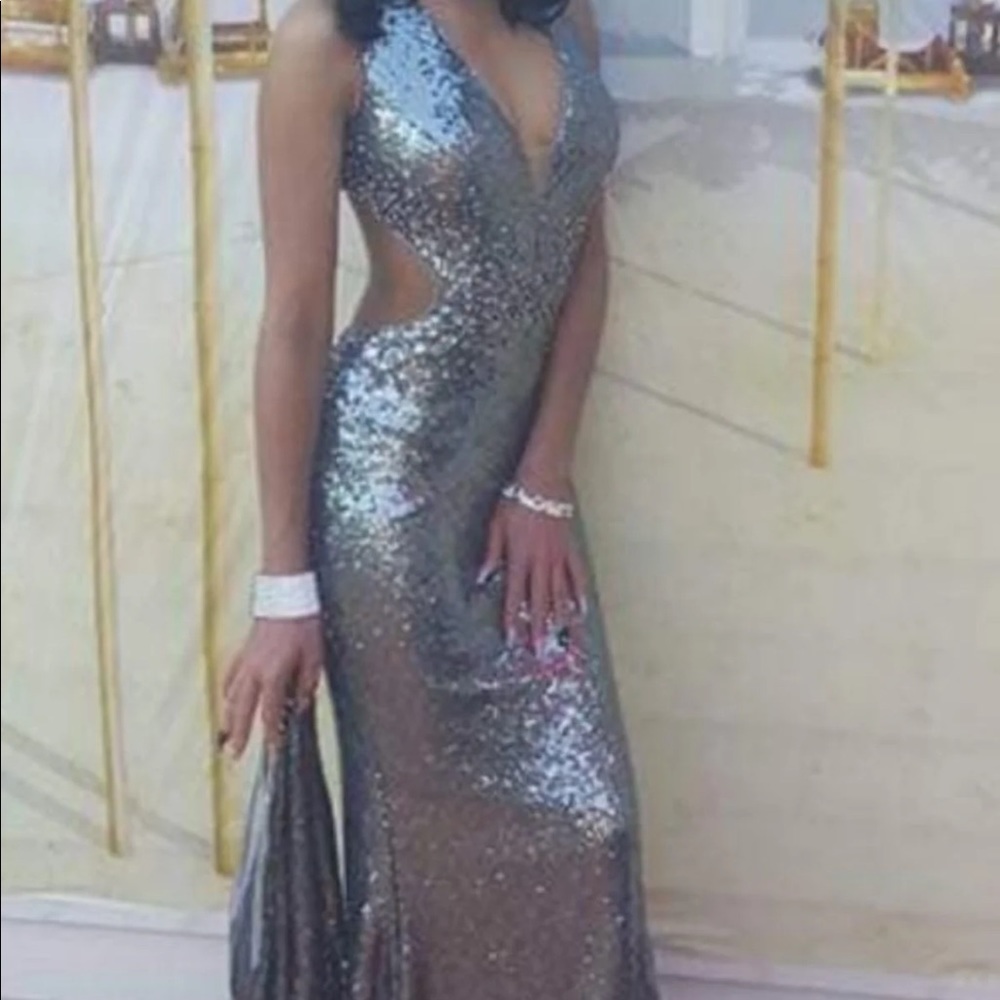 Vienna Prom Silver sequin prom dress